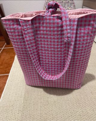 Bolso de cuadros rosa y morado