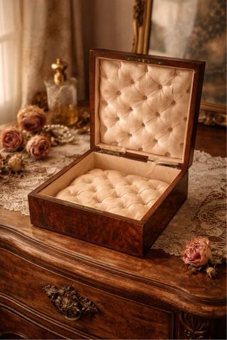 Antica scatola portagioie radica seta 1800