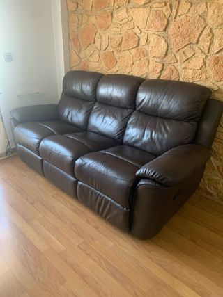 Sofá de piel marrón 3 plazas reclinable