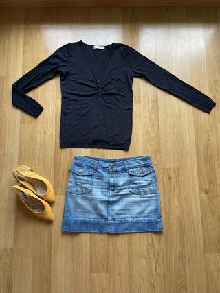 Jersey Zara Negro escote pico Talla M