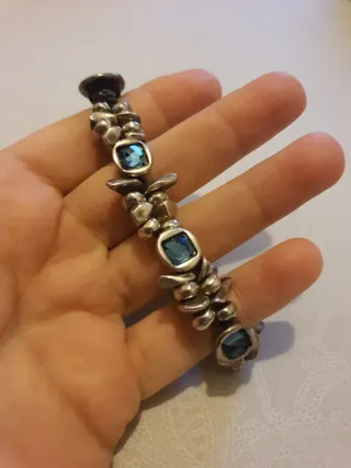 Pulsera UNO de 50 Plata y Cuero Azul