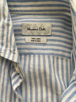 Camisa Lino Rayas Azul Blanco Massimo Dutti Talla