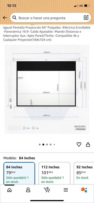 Pantalla Proyector Eléctrica Enrollable 84.