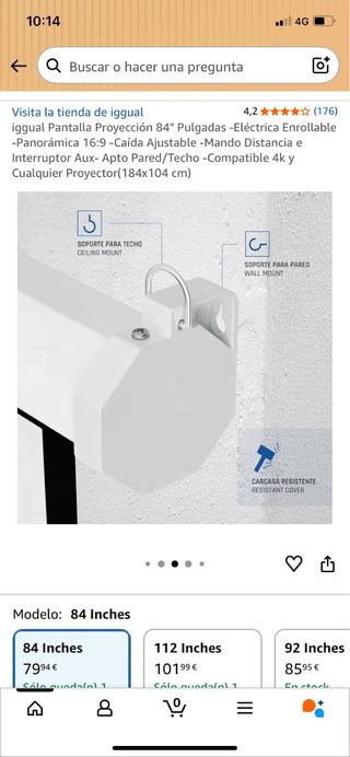 Pantalla Proyector Eléctrica Enrollable 84.