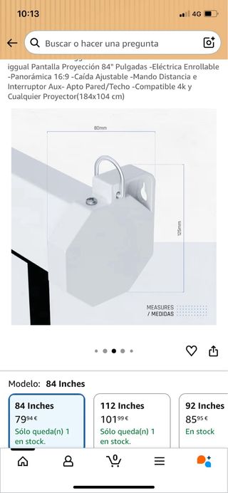 Pantalla Proyector Eléctrica Enrollable 84.