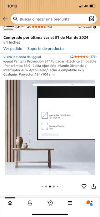 Pantalla Proyector Eléctrica Enrollable 84.