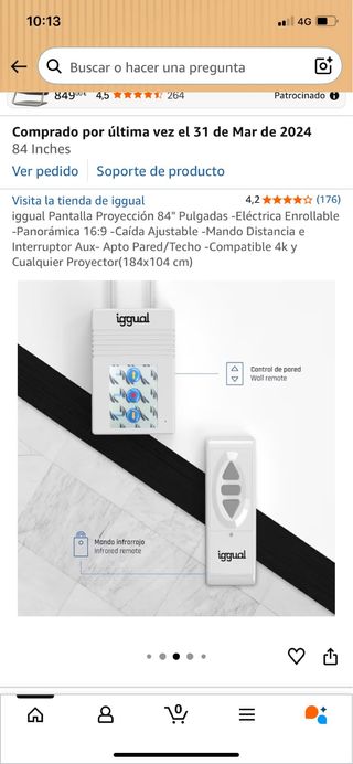 Pantalla Proyector Eléctrica Enrollable 84.