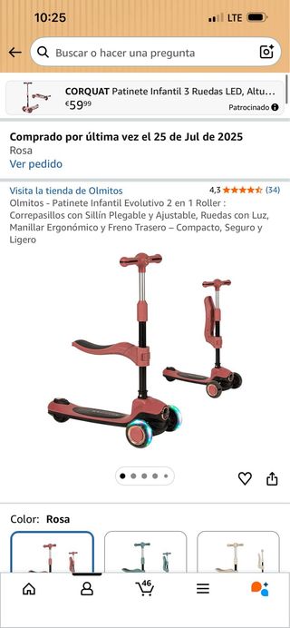 Patinete infantil 3 ruedas rosa