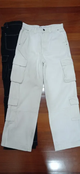 Pack 2 Pantalones Cargo Hombre Negro y Blanco