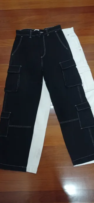 Pack 2 Pantalones Cargo Hombre Negro y Blanco