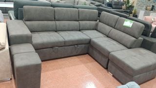 Sofá Rinconera Gris con Puff