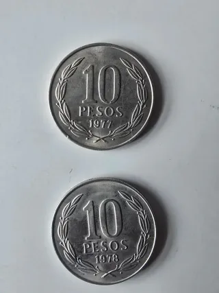 2 Monedas 10 Pesos Chilenos 1977 y 1978