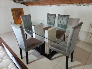Mesa Comedor Cristal 160x90 + 5 Sillas