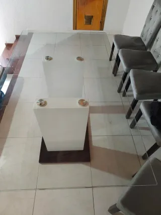 Mesa Comedor Cristal 160x90 + 5 Sillas