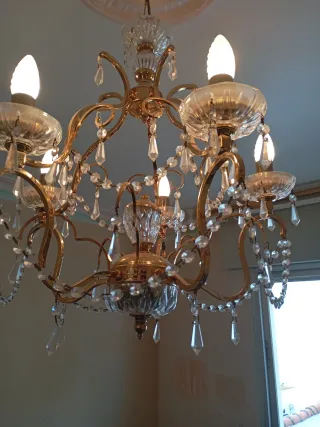 Lámpara de salón de cristal y metal