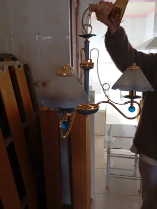 Lámpara de salón de cristal y metal