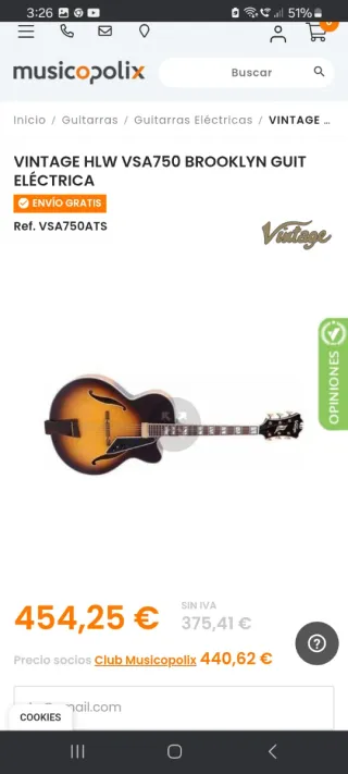 Guitarra Eléctrica Hollow Vintage Modelo Sultán