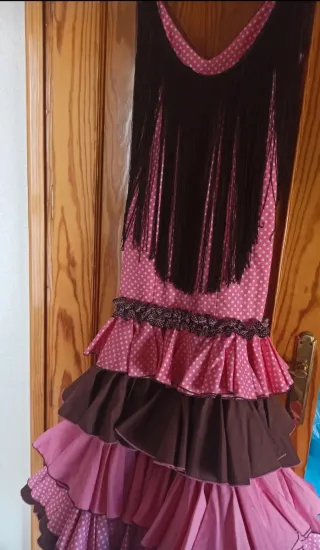 Vestido Flamenco Gitana Rosa con Flecos