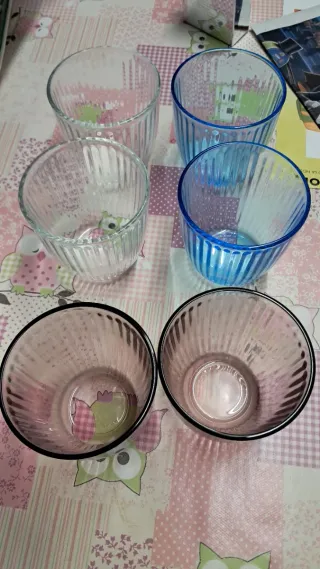 6 Bicchieri Vetro Colori Assortiti