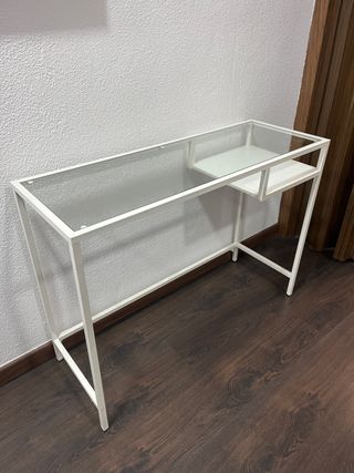 Mesa consola cristal y metal blanca
