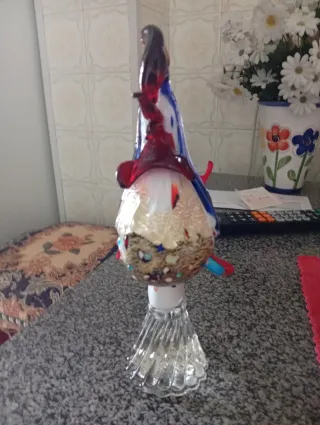 Gallo di Murano in vetro blu e rosso