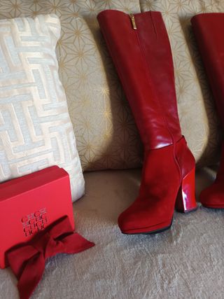 Botas Rojas Piel Genuina Marian T. 38