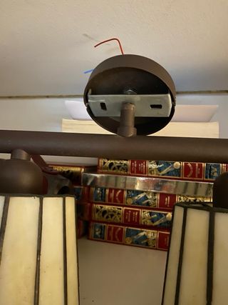 Lámpara de techo 4 focos, nacar y forja marron