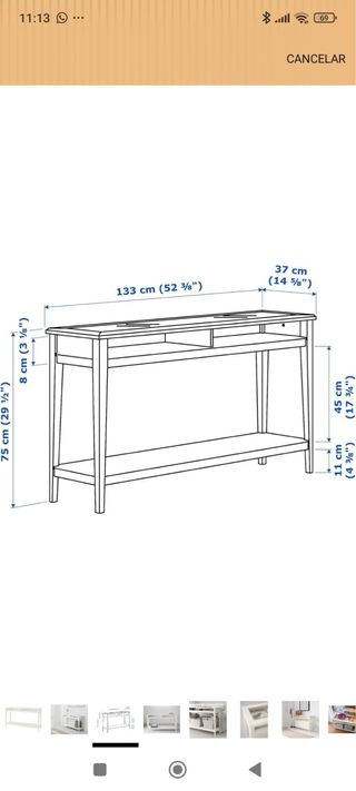 Consola Ikea in Legno Bianco e Cristallo
