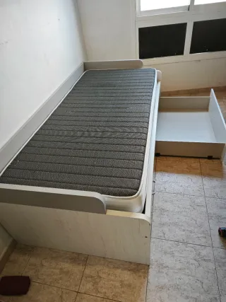 Cama individual 1.90 con cajones y colchón