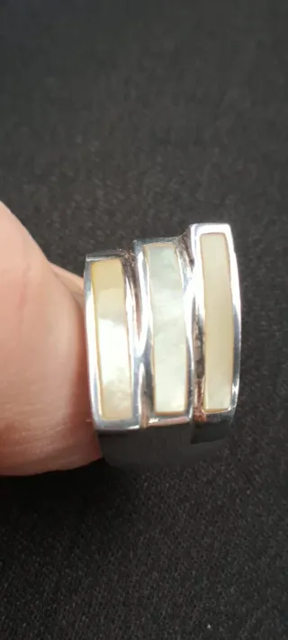 Anello Argento Massiccio e Madreperla Tg 18