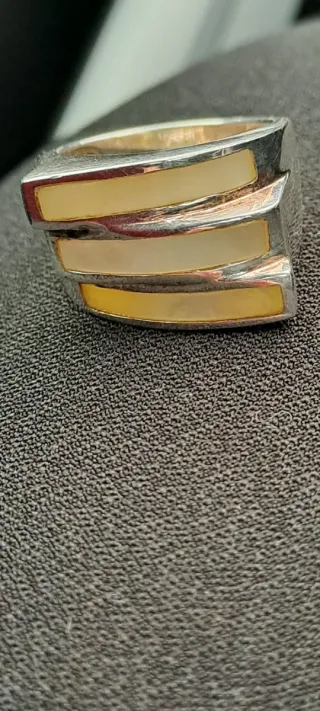 Anello Argento Massiccio e Madreperla Tg 18