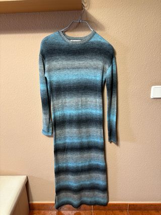 Vestido largo azul y gris degradado