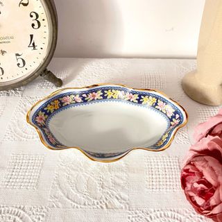 Bandeja Limoges porcelana floral dorada
