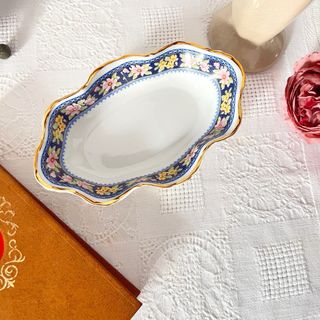 Bandeja Limoges porcelana floral dorada