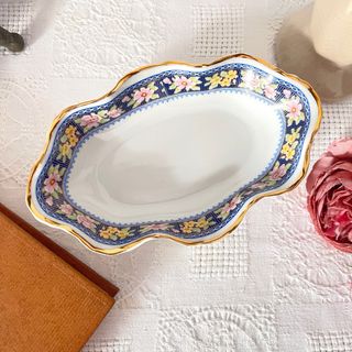 Bandeja Limoges porcelana floral dorada