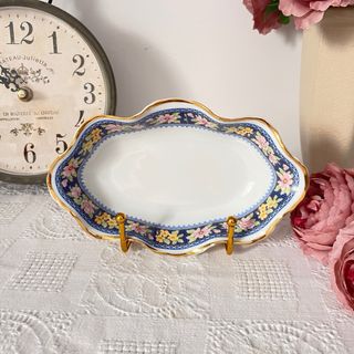 Bandeja Limoges porcelana floral dorada