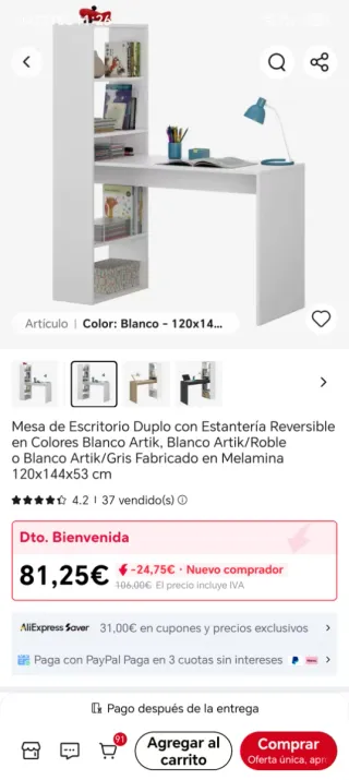 Escritorio con estantería reversible