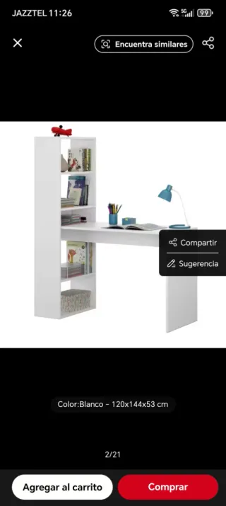 Escritorio con estantería reversible