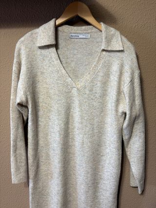 Vestido punto Bershka beige