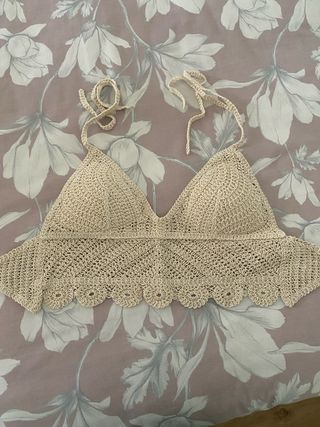 Top crochet mujer talla S beige