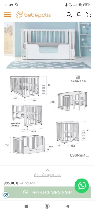 Minicuna, cuna, cama y escritorio 3 en 1