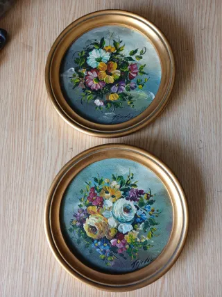 2 Quadri a Olio Fiori Dorati