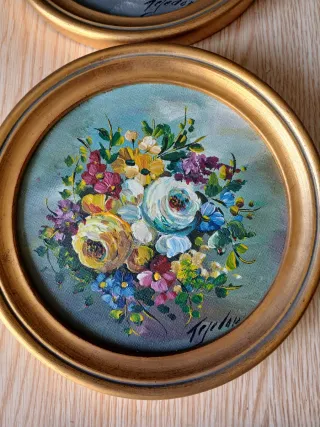 2 Quadri a Olio Fiori Dorati