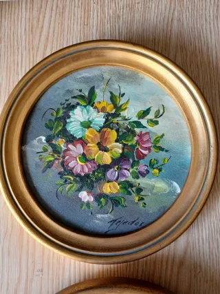 2 Quadri a Olio Fiori Dorati