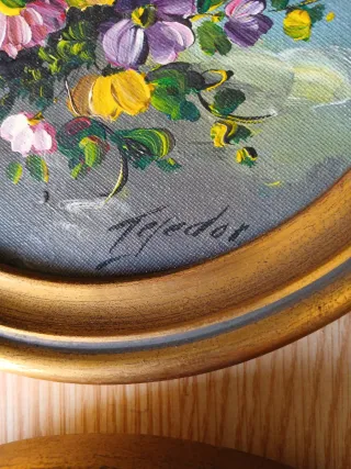 2 Quadri a Olio Fiori Dorati