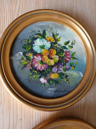 2 Quadri a Olio Fiori Dorati