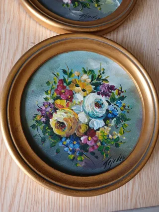 2 Quadri a Olio Fiori Dorati