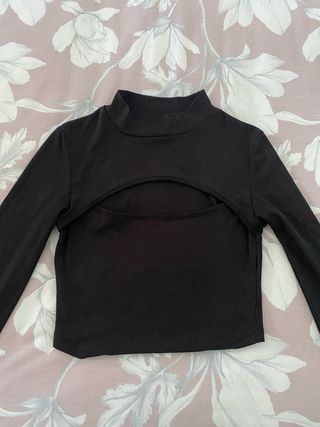 Top negro mujer talla S manga larga