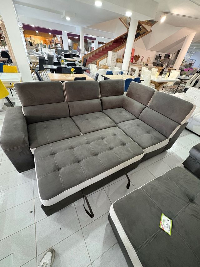 Sofá Cama Gris con Puff