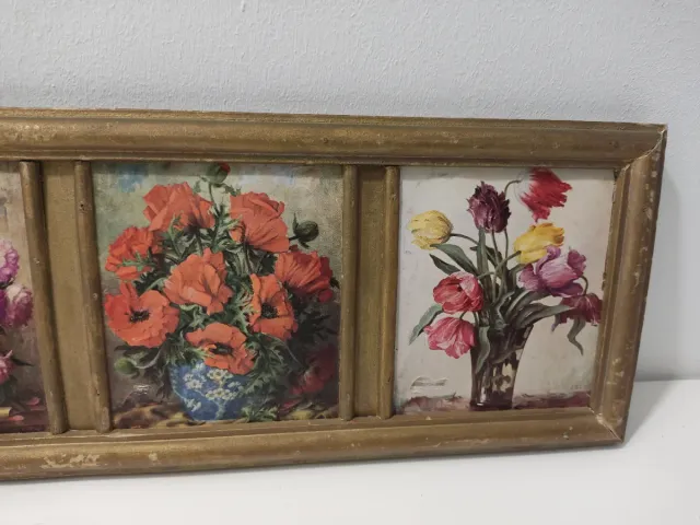 Cuadro 4 flores madera